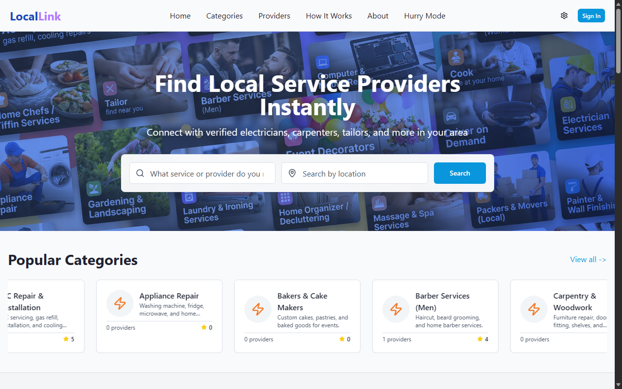 Screenshot of LocalLink: Hyperlocal On-Demand Service Directory